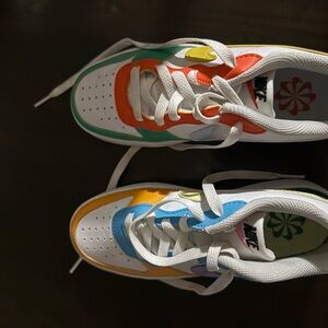 Nike Kids White Sneakers with Orange, Blue, Green & Yellow Accents kids 3.5